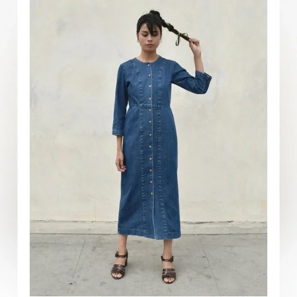 Ilana Kohn denim maxi dress 3/4 sleeves button down size 4 - Picture 11 of 11